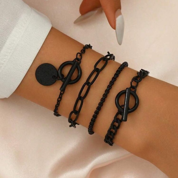 Black Toggle 4pc Chain Bracelet Set - Picture 1 of 3